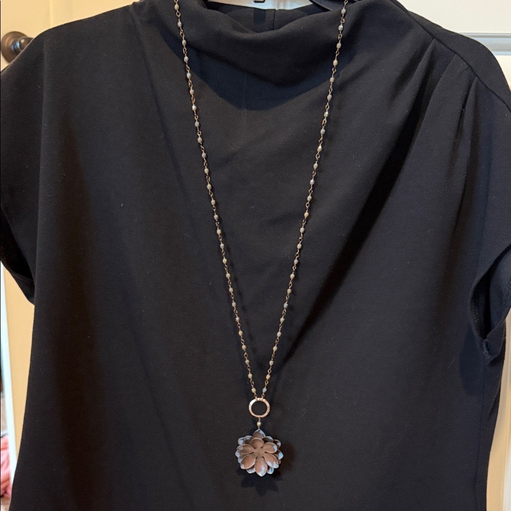 Vintage Inspired Long Brown Floral Pendant Necklace for Women — Boho Style